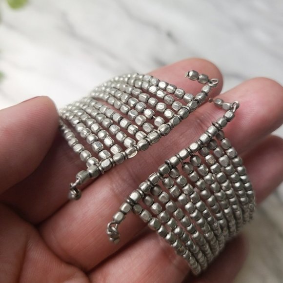 Silver Layered Bohemian Beaded Cuff Bracelet - Picture 4 of 6